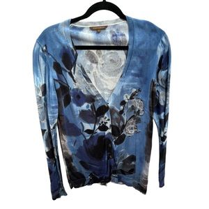 Vittadini Women’s Blue Floral‎ Cardigan Size Medium